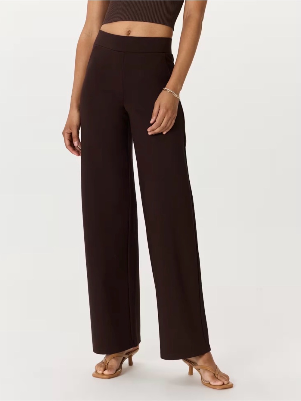 Quince NWT Ultra-Stretch Ponte Wide Leg Pants Espresso Size Small 32 Inches